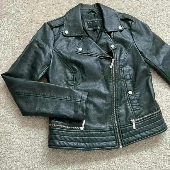 Bernardo Asymmetrical Zip Moto Jacket Women Sz Small Faux Leather Green 7558B373 - Picture 4 of 16